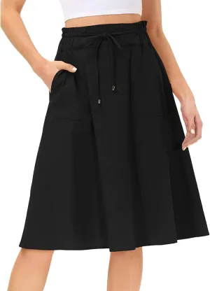 Womens Skirts Women Elastic High Waist Boho Maxi Skirt Casual Drawstring A Line Long Skirt Women's Midi Skirt