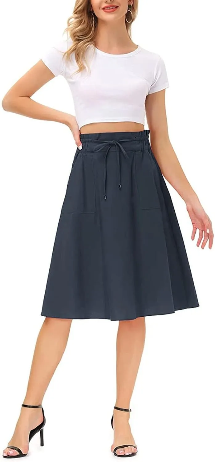 Womens Skirts Women Elastic High Waist Boho Maxi Skirt Casual Drawstring A Line Long Skirt Women's Midi Skirt