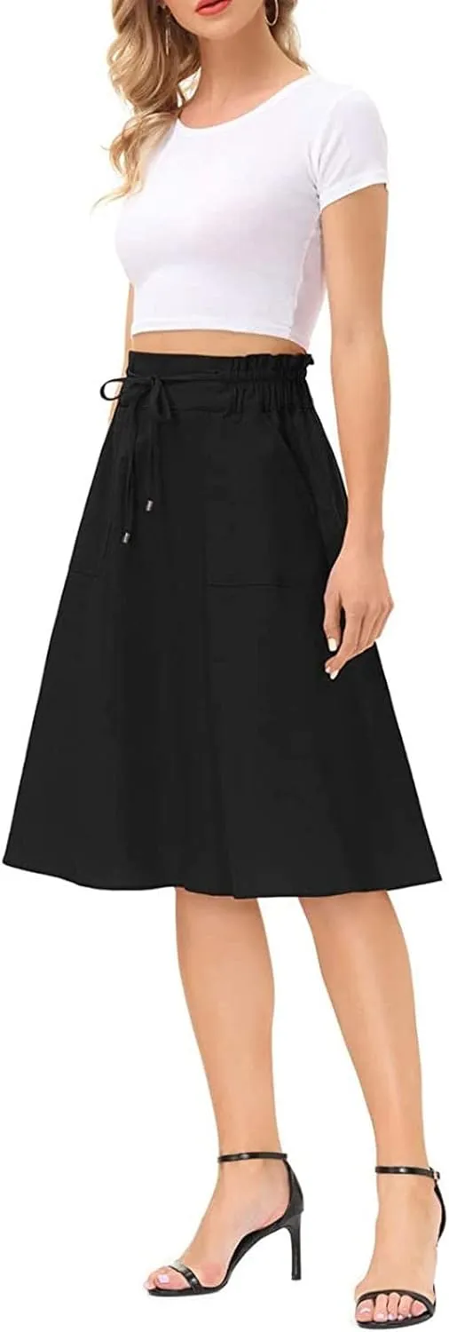 Womens Skirts Women Elastic High Waist Boho Maxi Skirt Casual Drawstring A Line Long Skirt Women's Midi Skirt