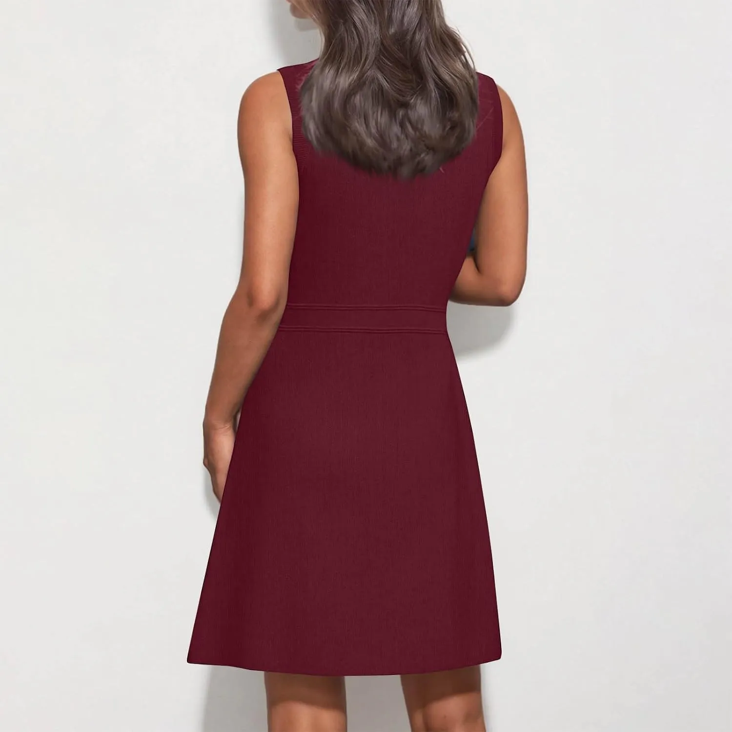 Women's Summer Sleeveless Button Crew Neck Midi Dresses Dressy Formal Wrap Dress Work Tank Sundress with Pockets