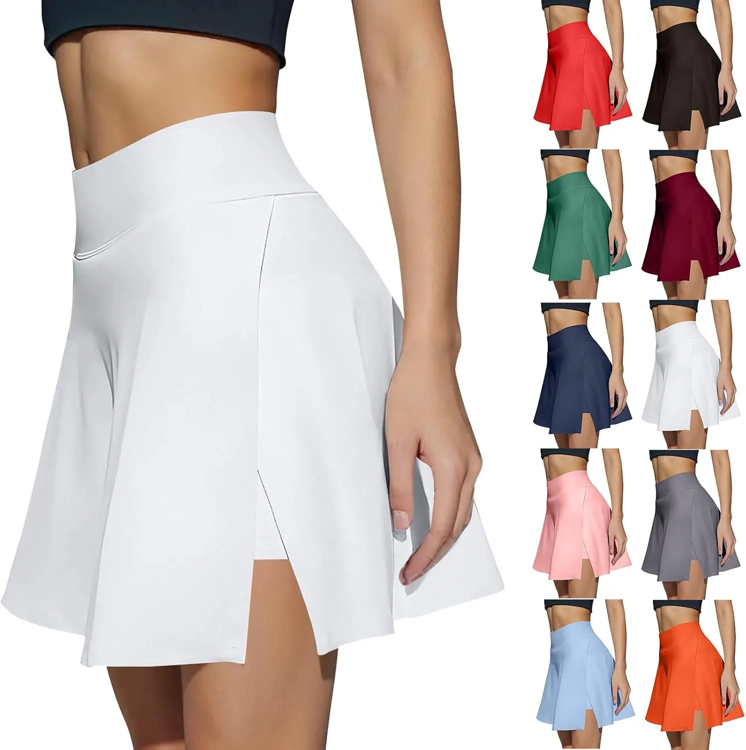 Women's Tennis Skirt with Shorts Underneath Summer Athletic Skorts with Slit Y2k High Waisted Golf Skirt