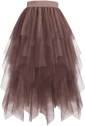 Womens Tulle Skirt A Line Tutu Maxi Skirt High Waisted Fairy Skirts Flowy Bubble Skirt Layered Tiered Midi Skirts
