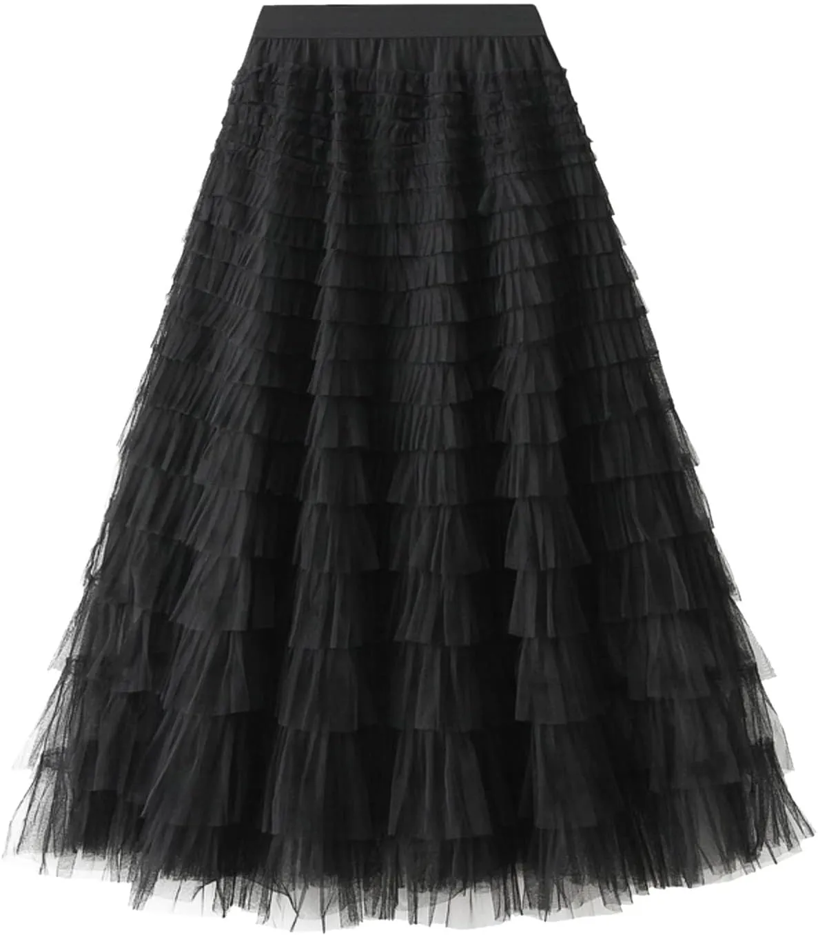 Womens Tulle Skirts Midi Elastic High Waist Pleated Mesh Flowy A-Line Long Tutu Skirts