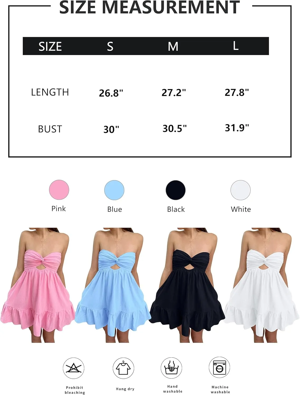 Women's Twist Front Cut Out Strapless Mini Dress Pleated Backless Ruffle A Line Bandeau 2024 Summer Tube Dress