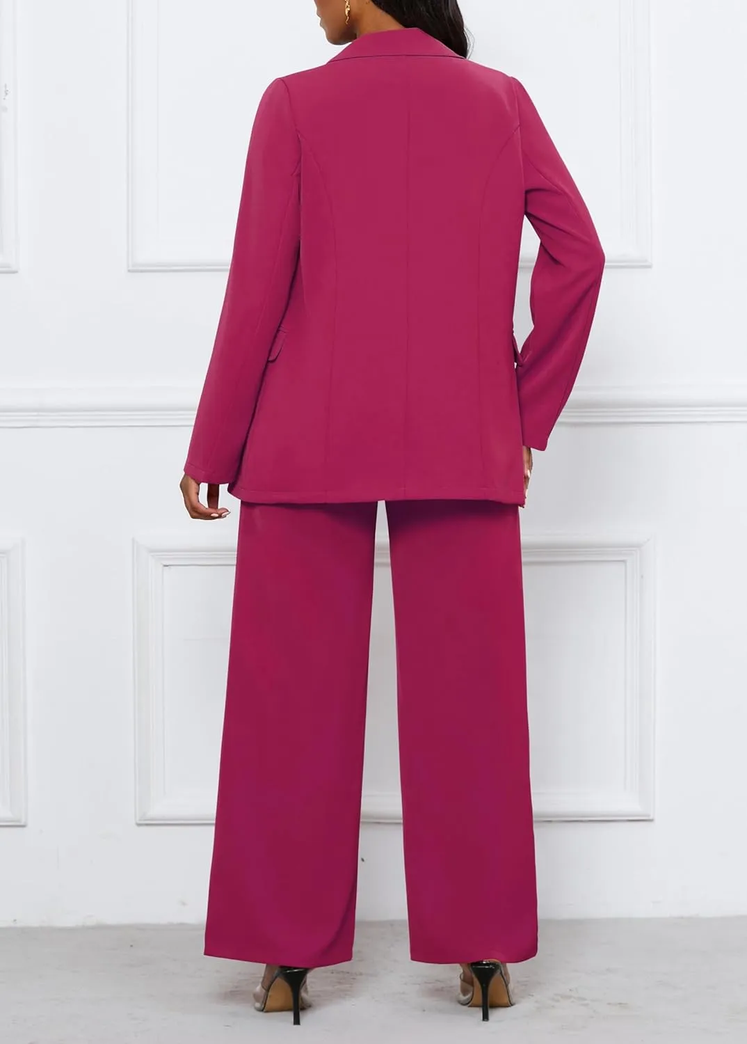 Women's Two Piece Outfits Casual Blazer Jacket Wide Leg Work Pants Business Suit Sets with Pocket