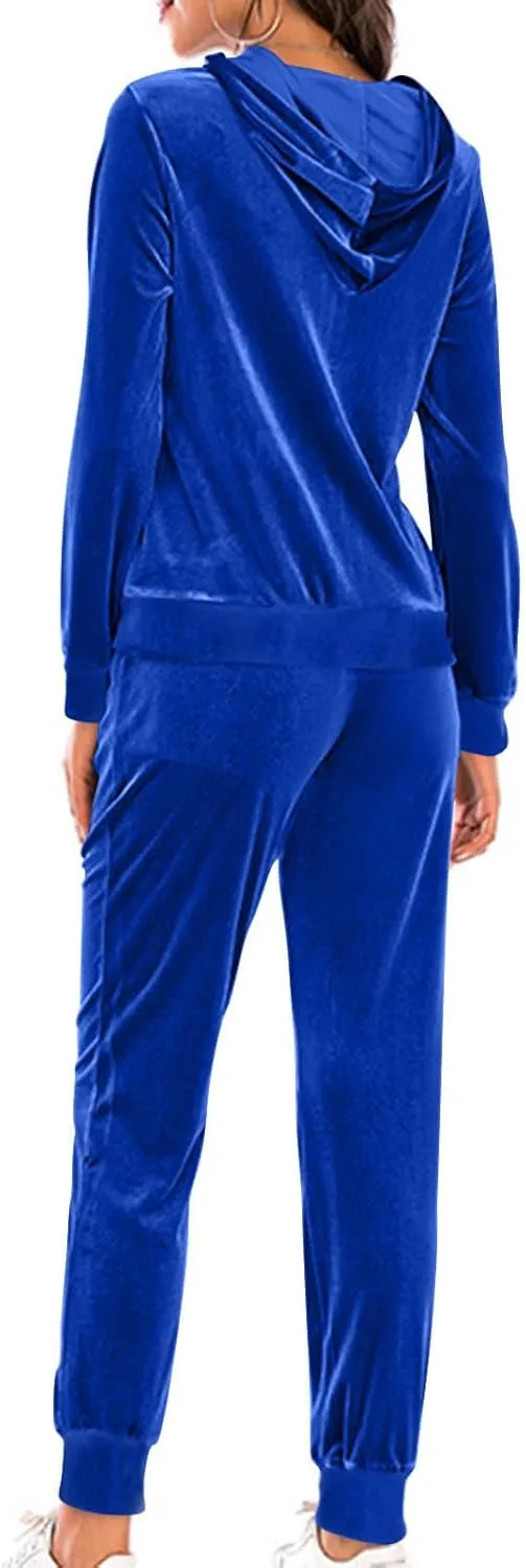 Women's Velour Tracksuits 2 Piece Outfits Trendy Velvet Hoodie & Sweatpants Sweatsuit Set Fall Winter Sportswear