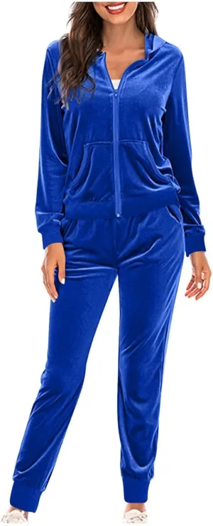 Women's Velour Tracksuits 2 Piece Outfits Trendy Velvet Hoodie & Sweatpants Sweatsuit Set Fall Winter Sportswear