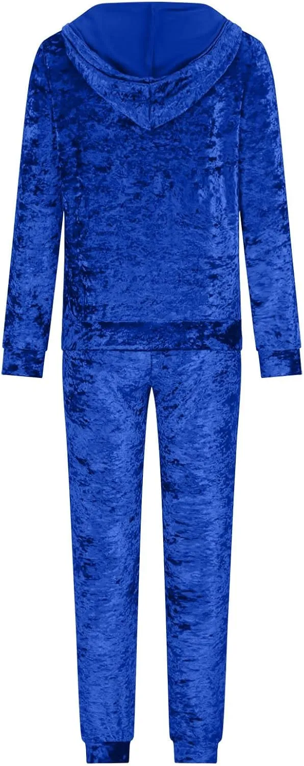 Women's Velour Tracksuits 2 Piece Outfits Trendy Velvet Hoodie & Sweatpants Sweatsuit Set Fall Winter Sportswear