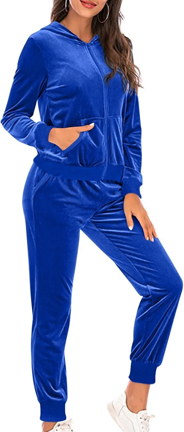 Women's Velour Tracksuits 2 Piece Outfits Trendy Velvet Hoodie & Sweatpants Sweatsuit Set Fall Winter Sportswear