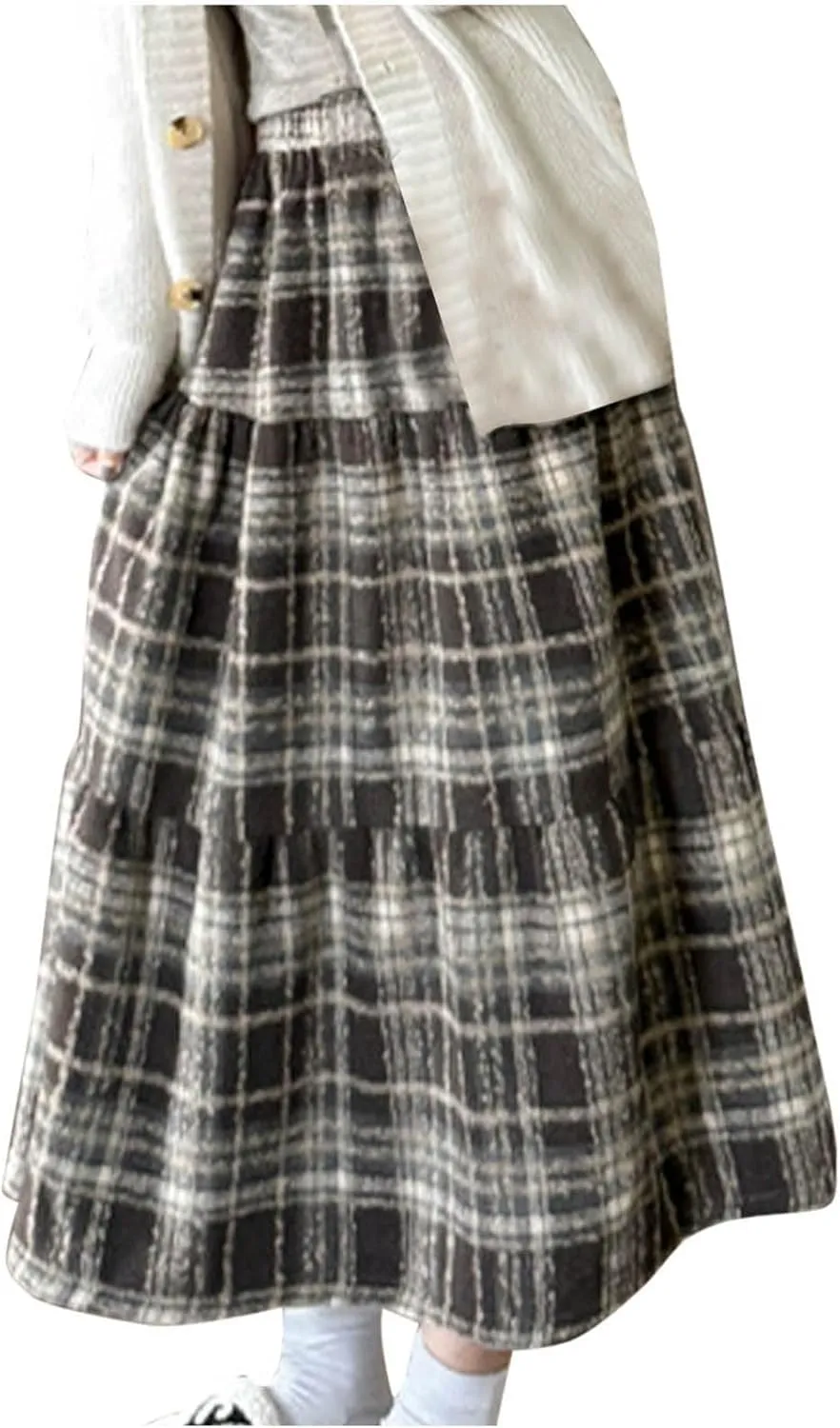 Women's Woolen Blend Swing Maxi Skirt, Fashion Tiered Ruffle Smocked Casual Clothes High Waisted Comfy Trendy Skirts