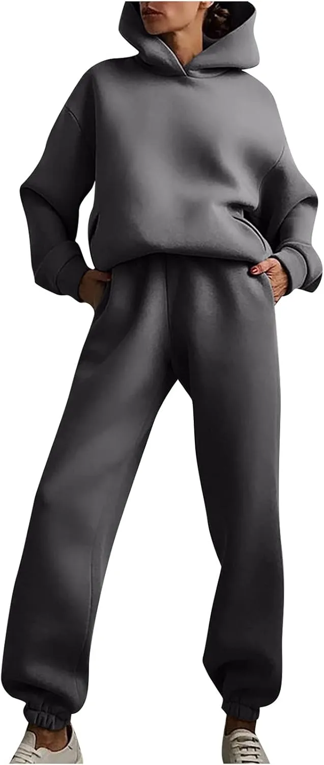Workout Sets for Women Plus Size Sweatsuits Two Piece Sweatpants Sets and Hooded Pullover Long Sleeve Sweatshirts