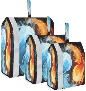 Yin Yang Symbol Fire Water Compression Packing Cubes Suitcase Organizer Bags Set for Travel Cubes for Carry on Suitcases
