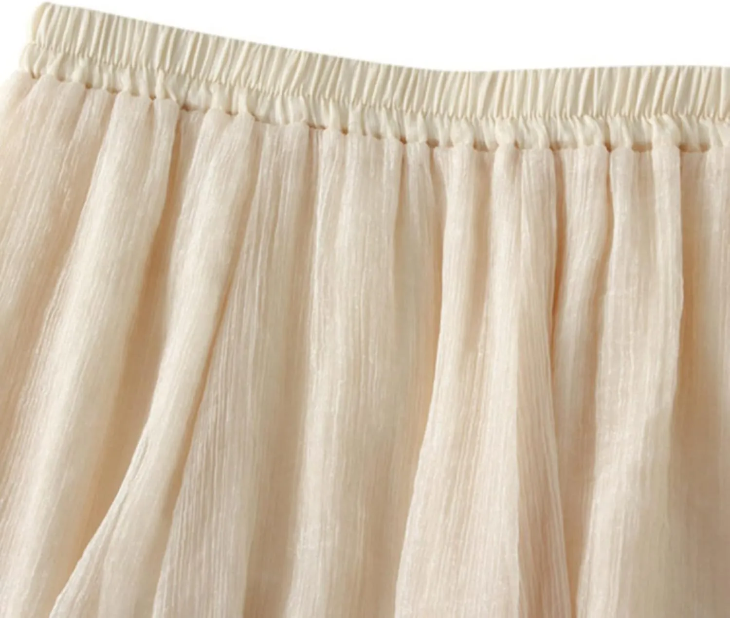 YOLAI Women Cotton and Linen Skirt Solid Color Casual Pleated Skirt Elastic Waist Drawstring A-Line Swing Skirt