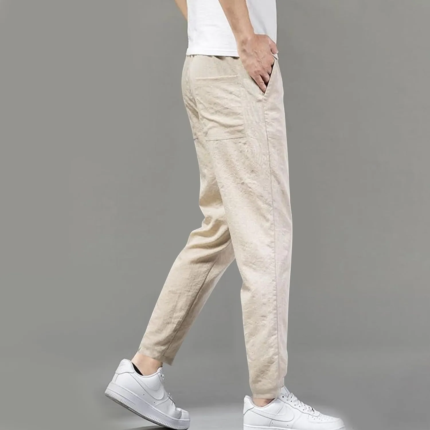 YUHGODO Straight-Leg Pants for Men Elastic Waist Drawstring Lightweight Comfy Trousers Slim-Fit Stretch Golf Pant for Work