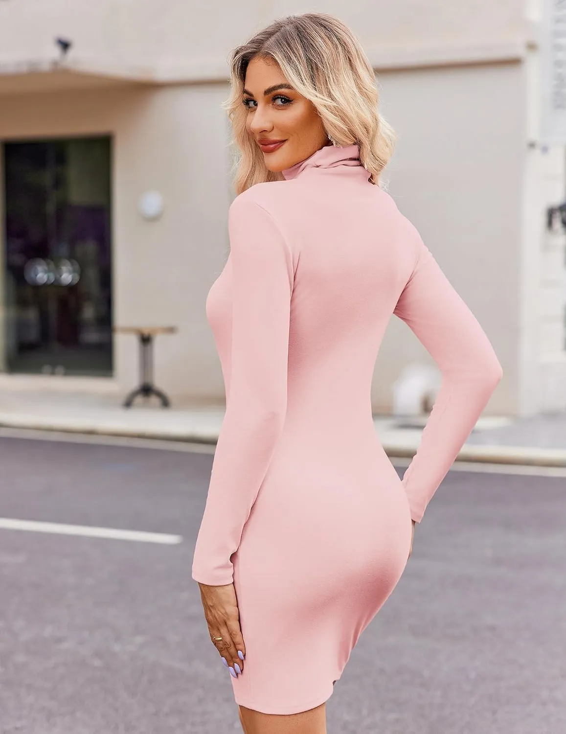 Zeagoo Women's Sexy Bodycon Dress Long Sleeve Slim Fit Turtleneck Dress Solid Color Party Club Dresses Fall Winter 2024
