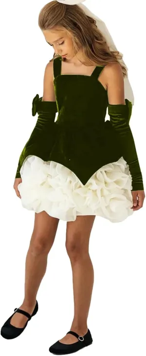 ZHengquan Princess Mini Flower Girl Velvet Dresses A line Floral Ruffles Wedding Pageant Birthday Christmas Party Dress
