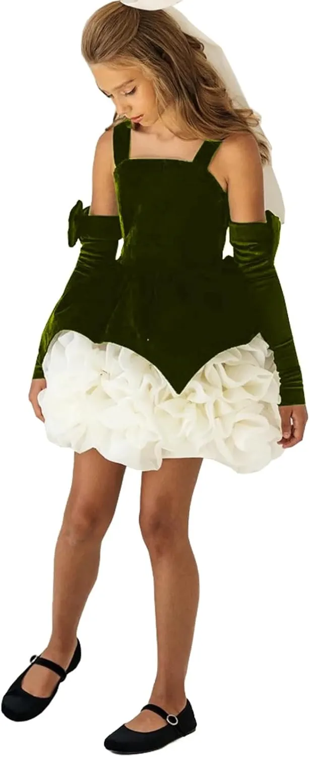 ZHengquan Princess Mini Flower Girl Velvet Dresses A line Floral Ruffles Wedding Pageant Birthday Christmas Party Dress